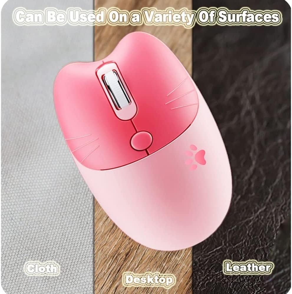 Cute Pink Wireless Mouse Silent 1600 DPI USB Rechargeable - Kwikley
