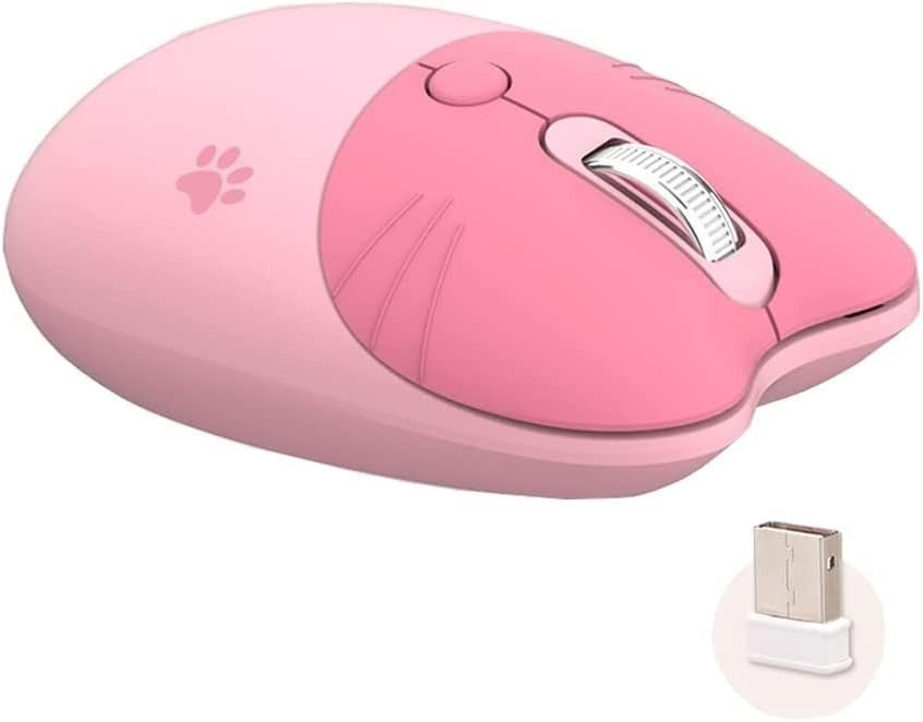 Cute Pink Wireless Mouse Silent 1600 DPI USB Rechargeable - Kwikley