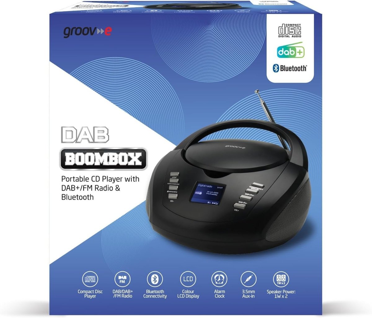 DAB Boombox CD Player Bluetooth FM Radio Alarm Clock AUX Portable - Kwikley