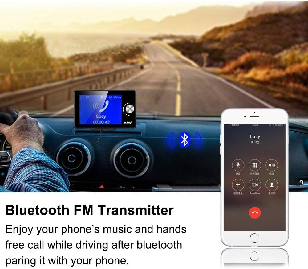 DAB Car Radio Adapter 2.8" Display Bluetooth FM Transmitter AUX - Kwikley