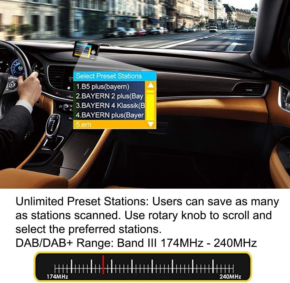 DAB Car Radio Adapter 2.8" Display Bluetooth FM Transmitter AUX - Kwikley