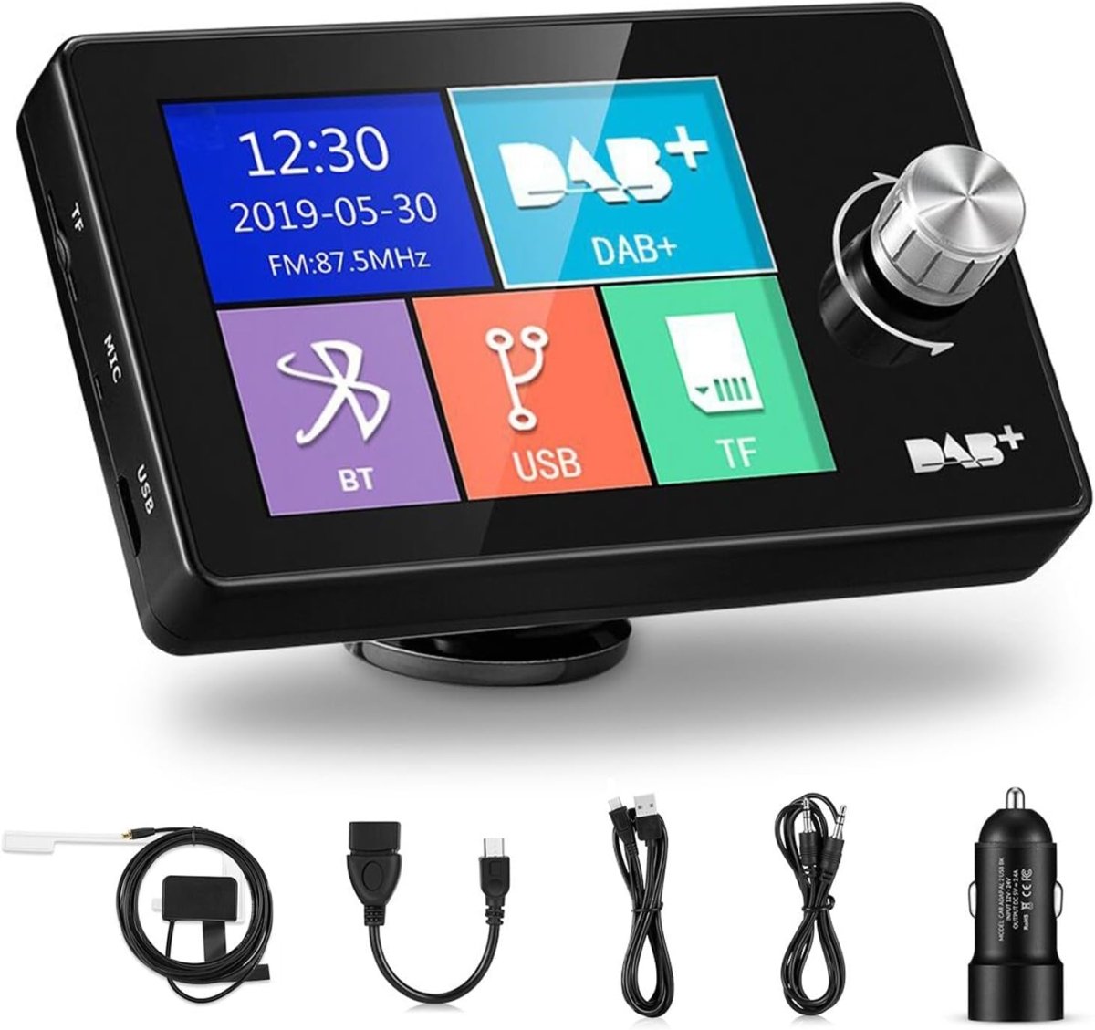 DAB Car Radio Adapter 2.8" Display Bluetooth FM Transmitter AUX - Kwikley