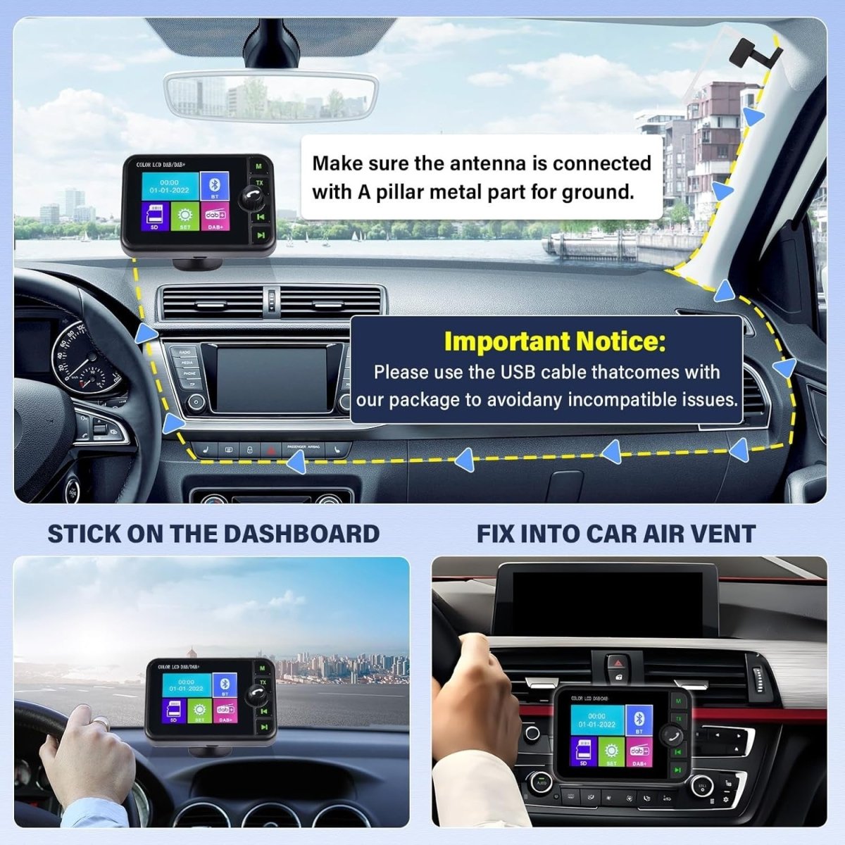 DAB+ Car Radio Adapter Bluetooth FM Transmitter Hands - Free - Kwikley