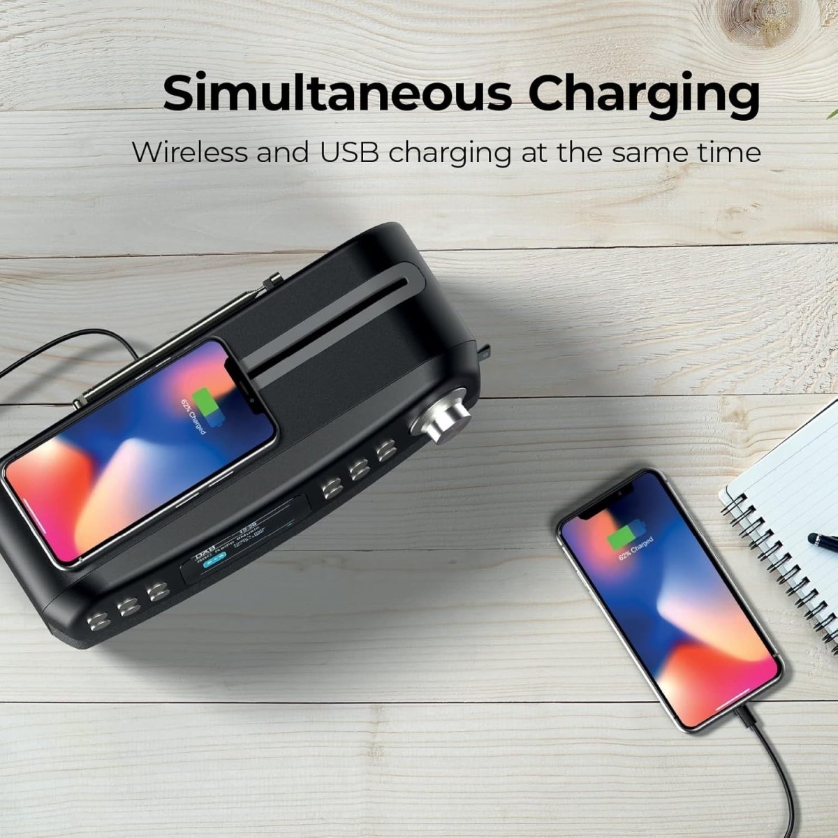 DAB+ CD Player HiFi Bluetooth Speaker Qi Charger FM USB AUX Stereo - Kwikley