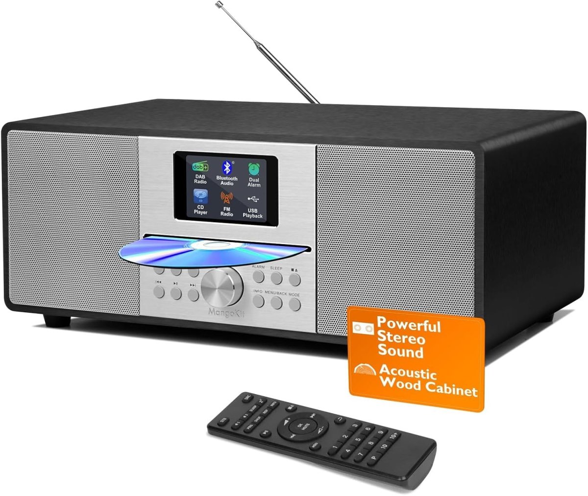 DAB+ CD Player HiFi Stereo System Bluetooth USB AUX Metallic Black - Kwikley