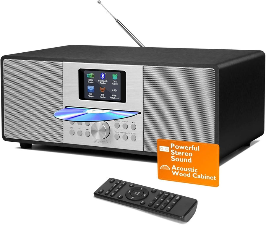 DAB+ CD Player HiFi Stereo System Bluetooth USB AUX Metallic Black - Kwikley