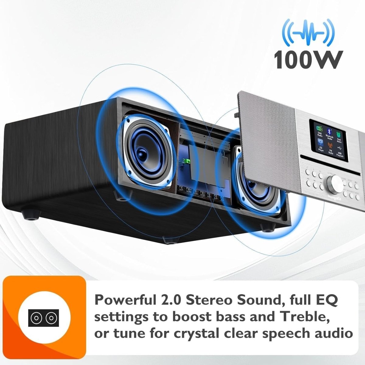 DAB+ CD Player HiFi Stereo System Bluetooth USB AUX Metallic Black - Kwikley