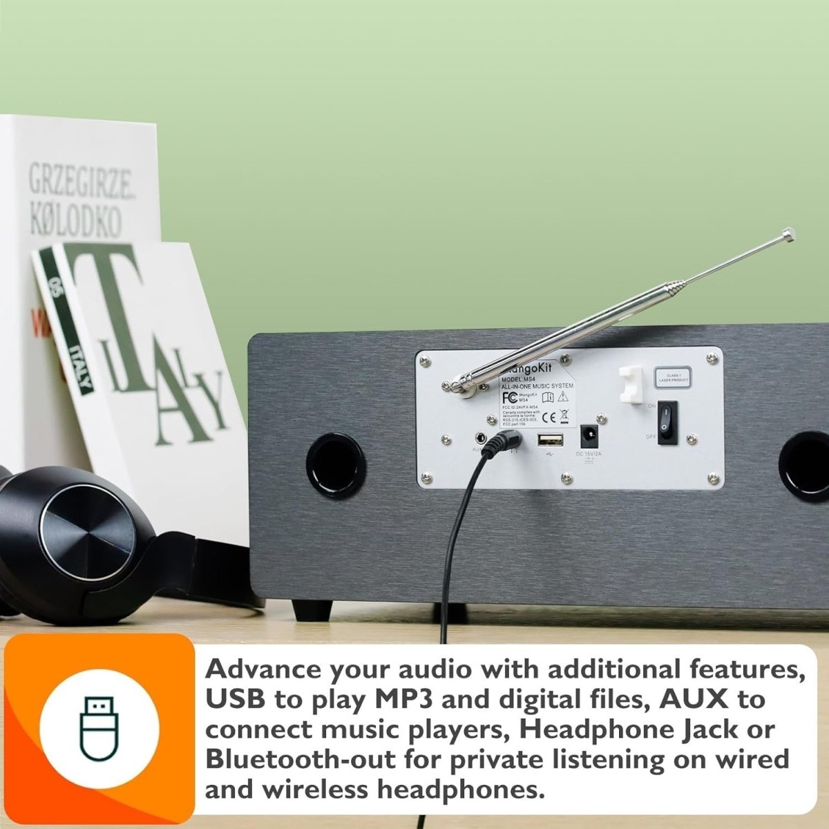 DAB+ CD Player HiFi Stereo System Bluetooth USB AUX Metallic Black - Kwikley