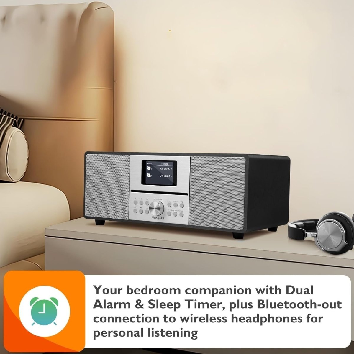 DAB+ CD Player HiFi Stereo System Bluetooth USB AUX Metallic Black - Kwikley