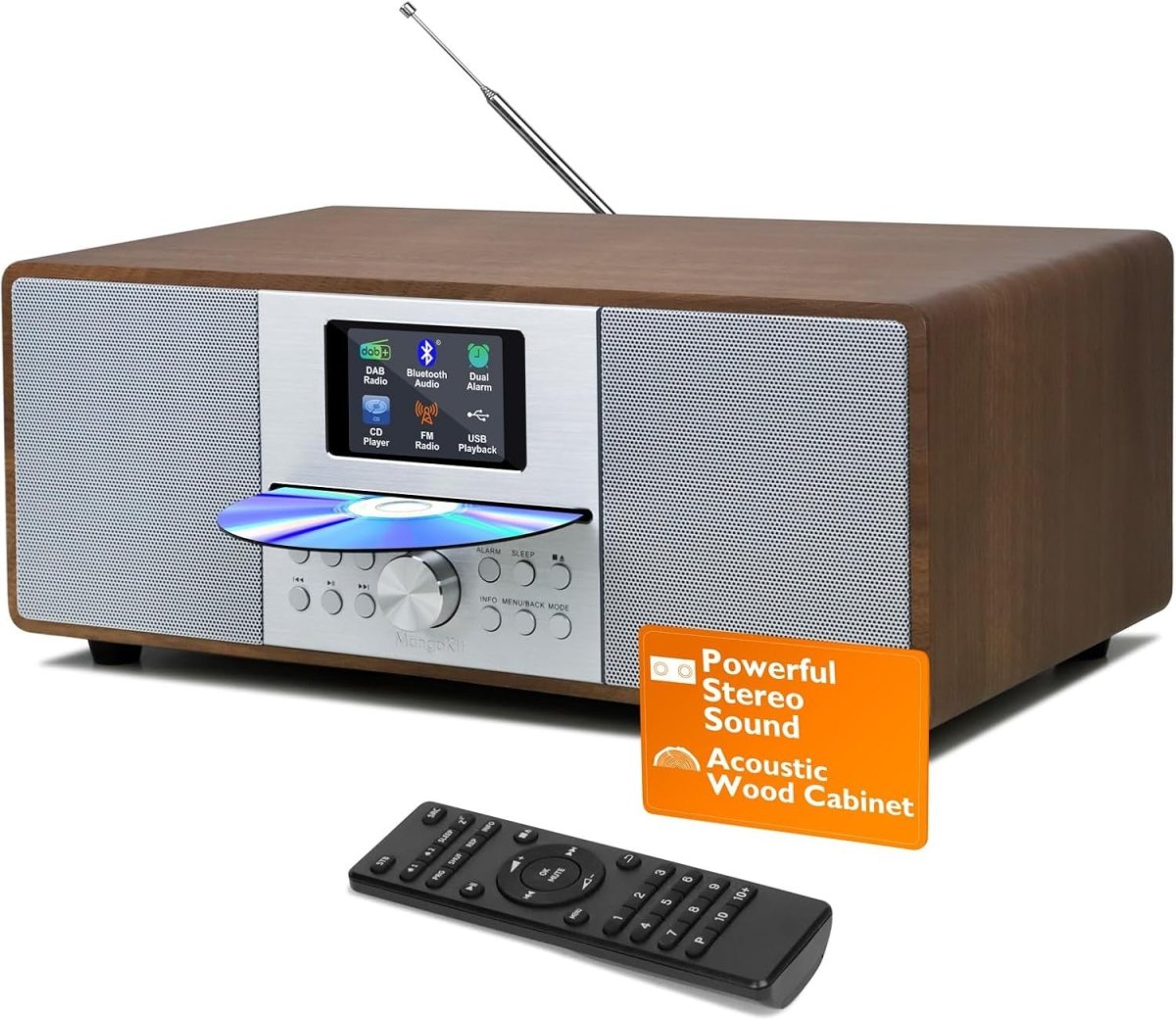 DAB+ CD Player HiFi Stereo System Bluetooth USB AUX Walnut Radio - Kwikley