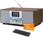 DAB+ CD Player HiFi Stereo System Bluetooth USB AUX Walnut Radio - Kwikley
