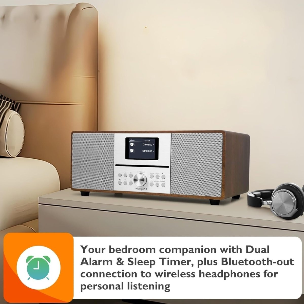 DAB+ CD Player HiFi Stereo System Bluetooth USB AUX Walnut Radio - Kwikley