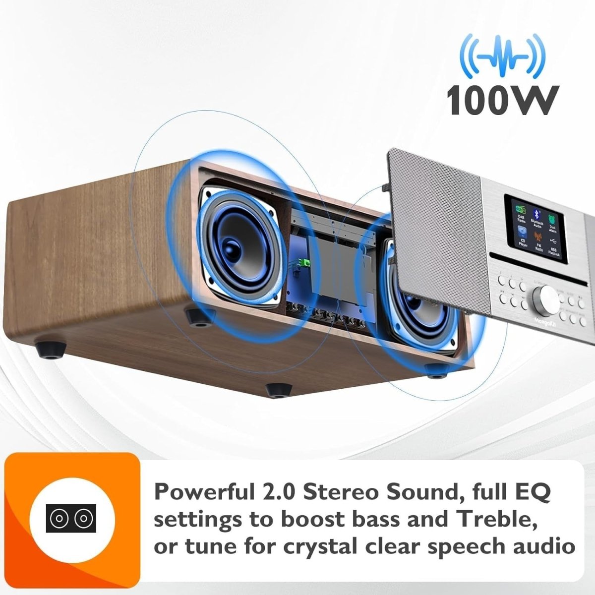 DAB+ CD Player HiFi Stereo System Bluetooth USB AUX Walnut Radio - Kwikley