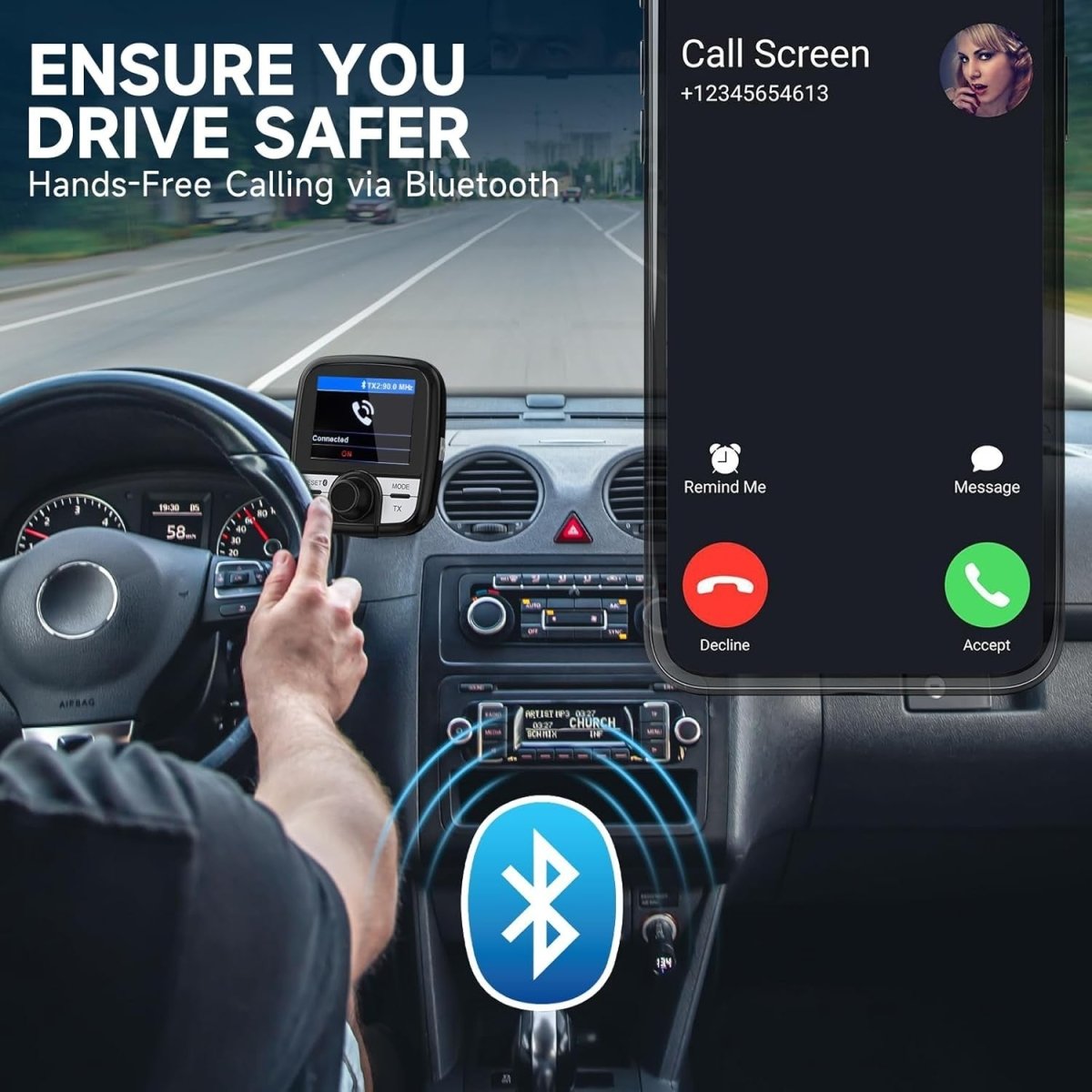 DAB DAB+ Car Radio Adapter 2.4" Colour Screen FM BT - Kwikley
