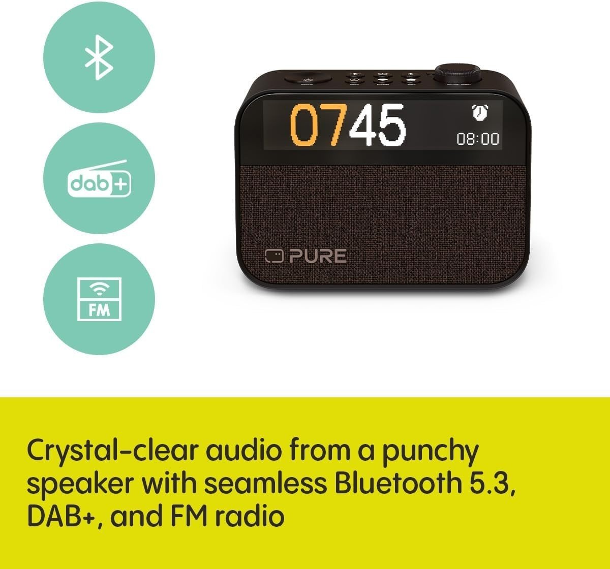 DAB+ FM Bluetooth Alarm Clock Radio, Wake Up Light White Noise - Kwikley