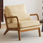 Dark Beige Corduroy Accent Chair – Solid Wood Lounge Armchair - Kwikley