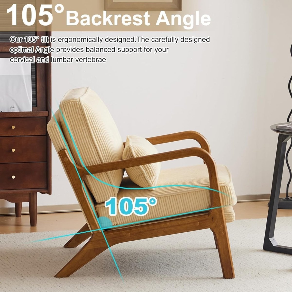 Dark Beige Corduroy Accent Chair – Solid Wood Lounge Armchair - Kwikley