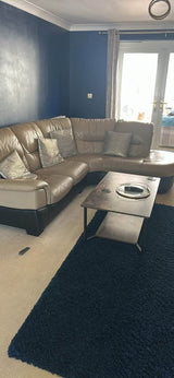 Dark Beige Leather Corner Sofa + Armchair (PTP)