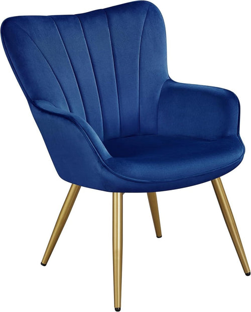 Dark Blue Velvet Accent Chair with High Back for Lounge, Vanity or Office - Kwikley