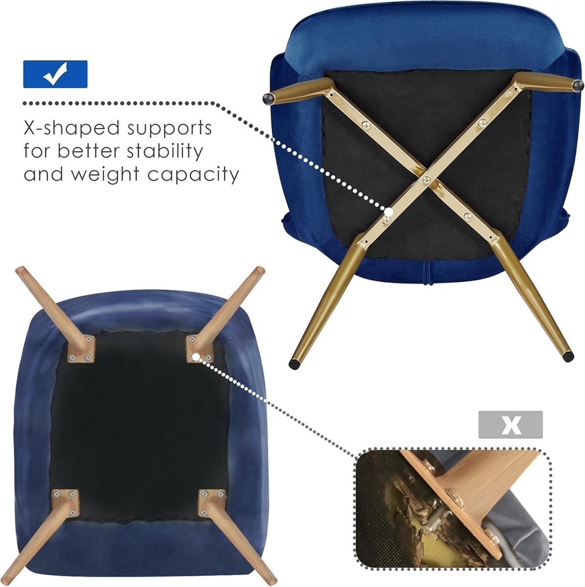 Dark Blue Velvet Accent Chair with High Back for Lounge, Vanity or Office - Kwikley