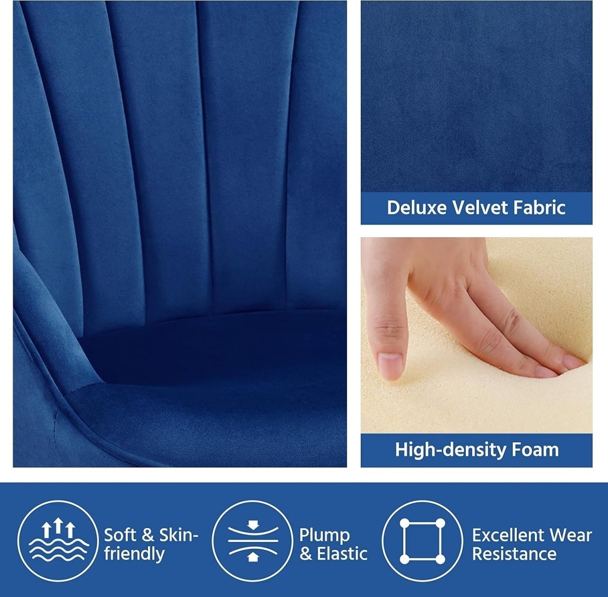 Dark Blue Velvet Accent Chair with High Back for Lounge, Vanity or Office - Kwikley