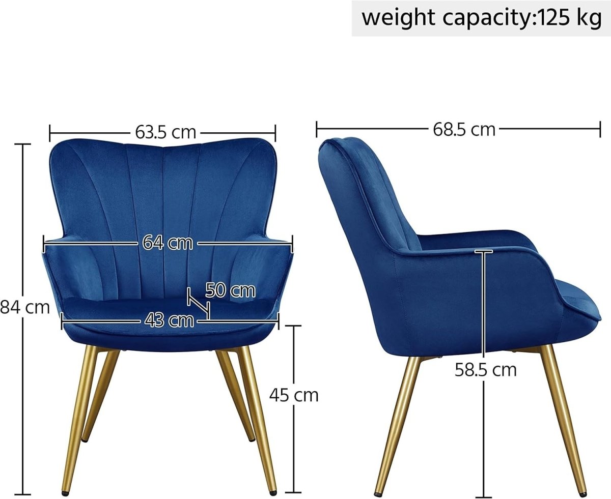 Dark Blue Velvet Accent Chair with High Back for Lounge, Vanity or Office - Kwikley