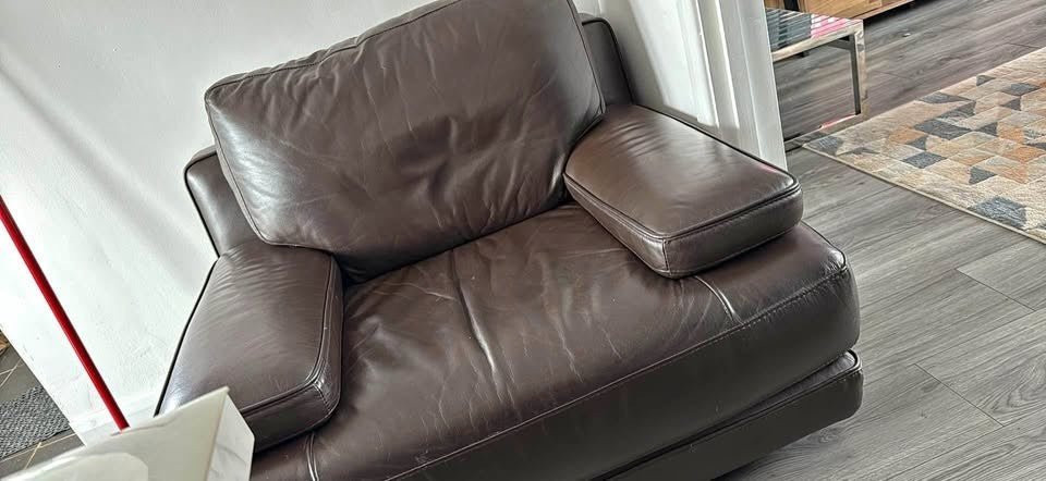 Dark brown Leather Corner Sofa + Armchair (PTP) - Kwikley