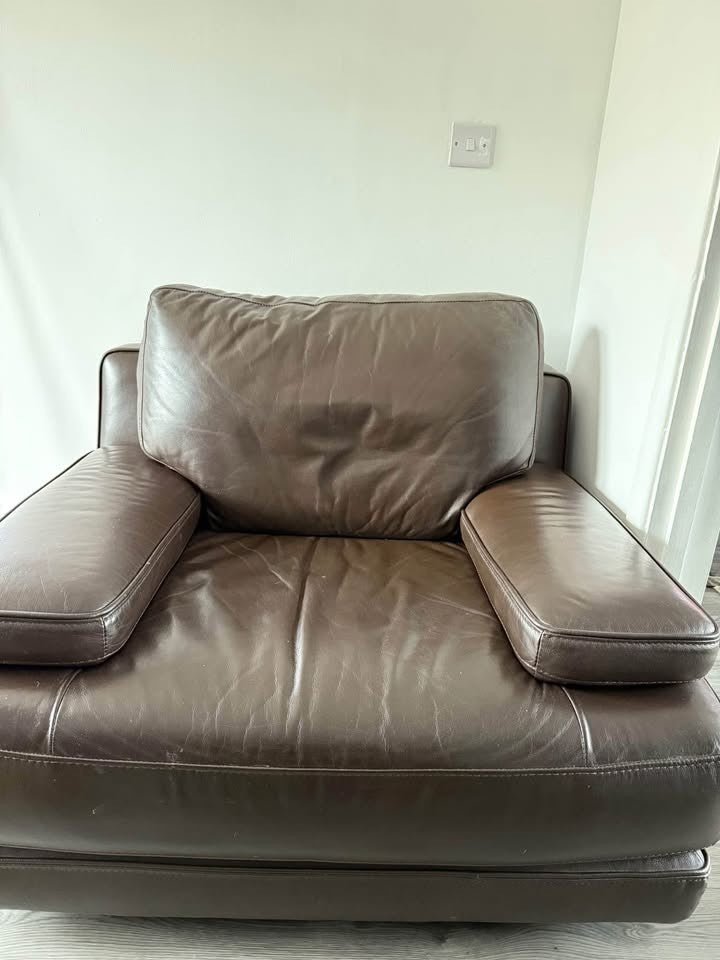 Dark brown Leather Corner Sofa + Armchair (PTP) - Kwikley