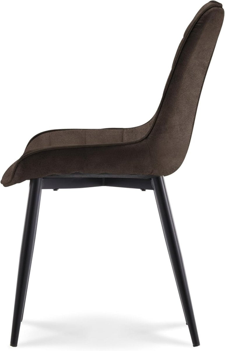 Dark Brown Leather Dining Chair Padded Square Metal Legs Kitchen & Lounge - Kwikley