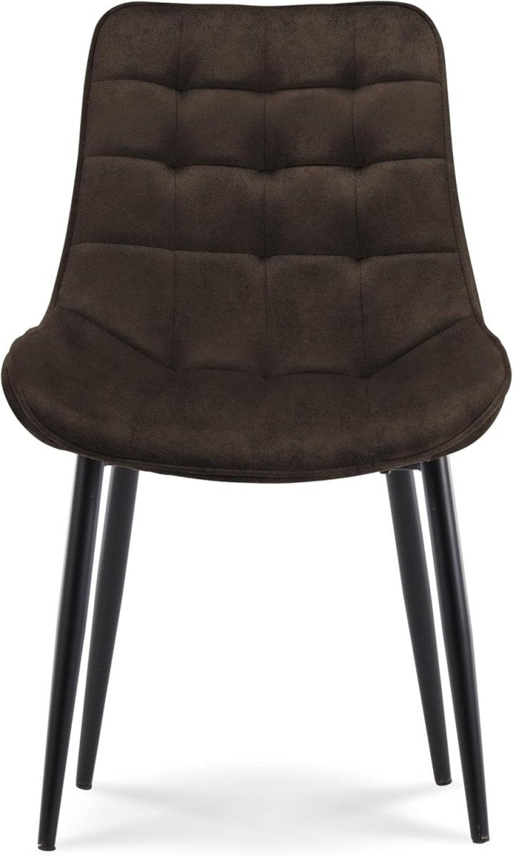 Dark Brown Leather Dining Chair Padded Square Metal Legs Kitchen & Lounge - Kwikley