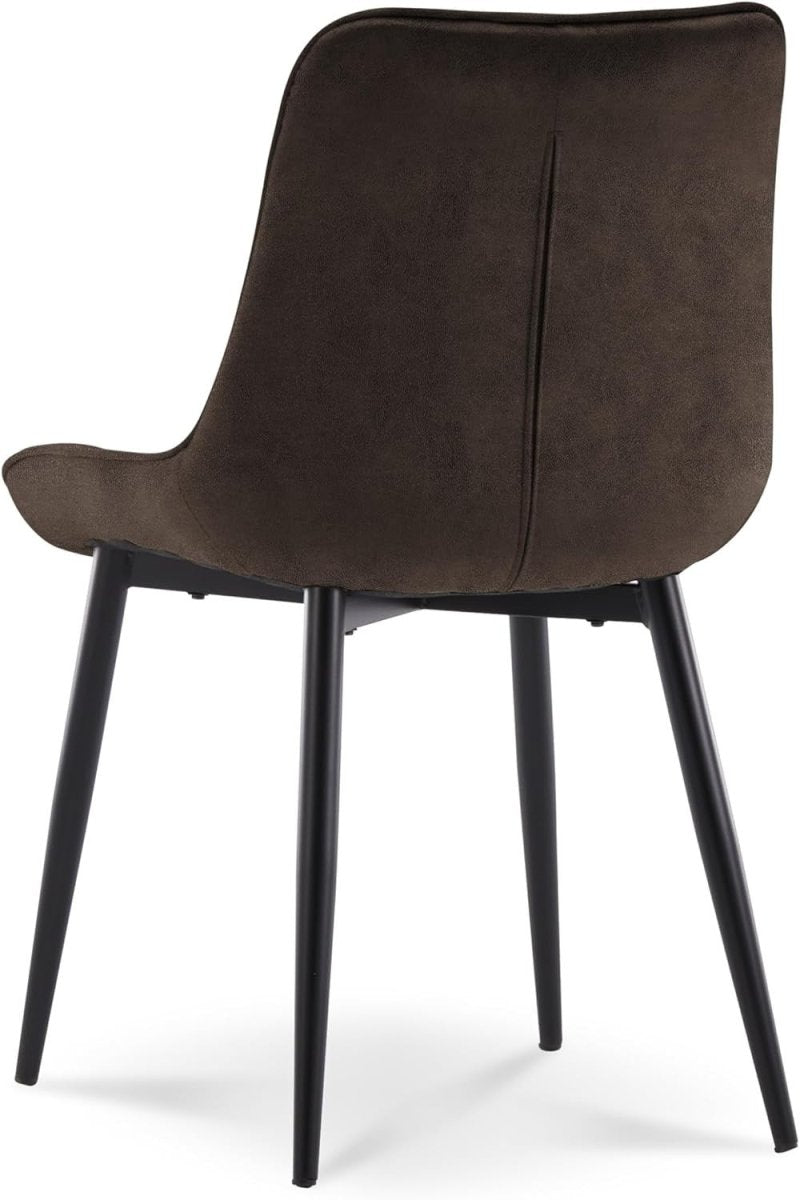 Dark Brown Leather Dining Chair Padded Square Metal Legs Kitchen & Lounge - Kwikley