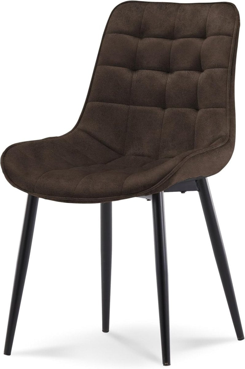 Dark Brown Leather Dining Chair Padded Square Metal Legs Kitchen & Lounge - Kwikley