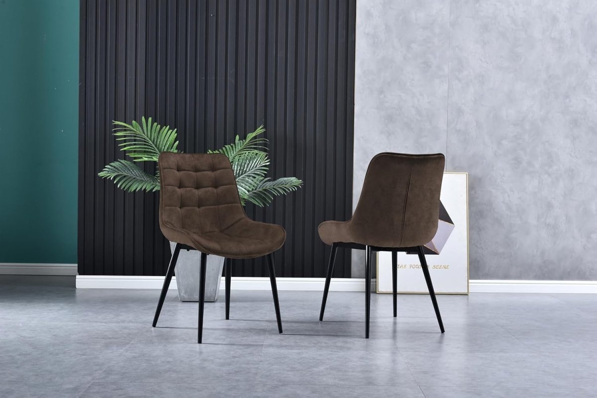 Dark Brown Leather Dining Chair Padded Square Metal Legs Kitchen & Lounge - Kwikley