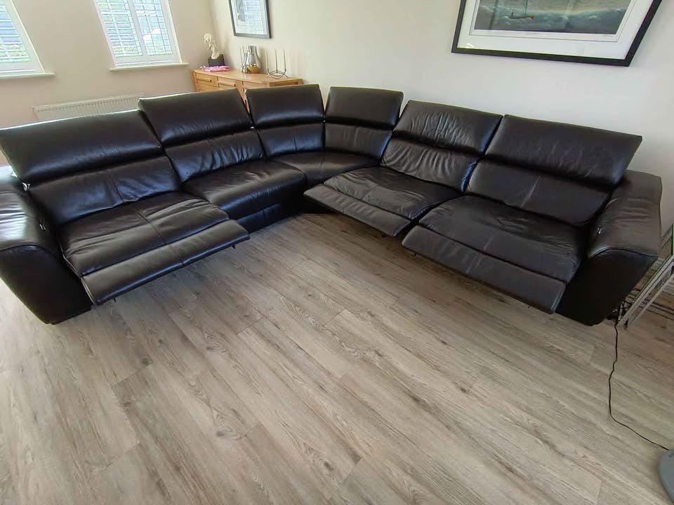 Dark Brown Reclining Leather Corner Sofa (PTP) - Kwikley
