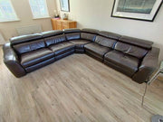 Dark Brown Reclining Leather Corner Sofa (PTP) - Kwikley
