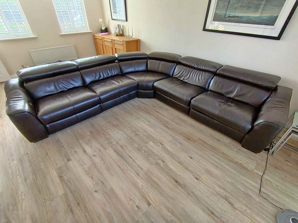 Dark Brown Reclining Leather Corner Sofa (PTP) - Kwikley