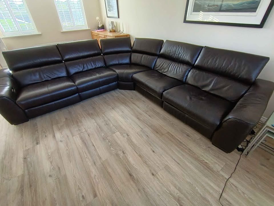 Dark Brown Reclining Leather Corner Sofa (PTP) - Kwikley