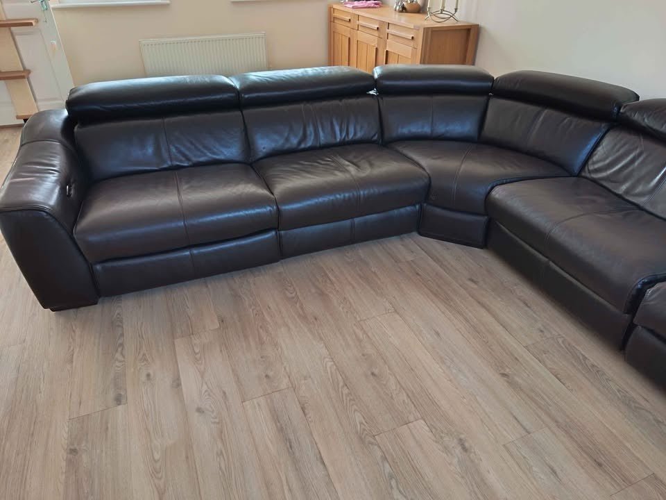 Dark Brown Reclining Leather Corner Sofa (PTP) - Kwikley