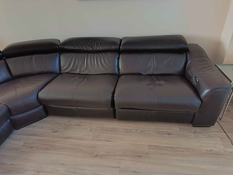 Dark Brown Reclining Leather Corner Sofa (PTP) - Kwikley