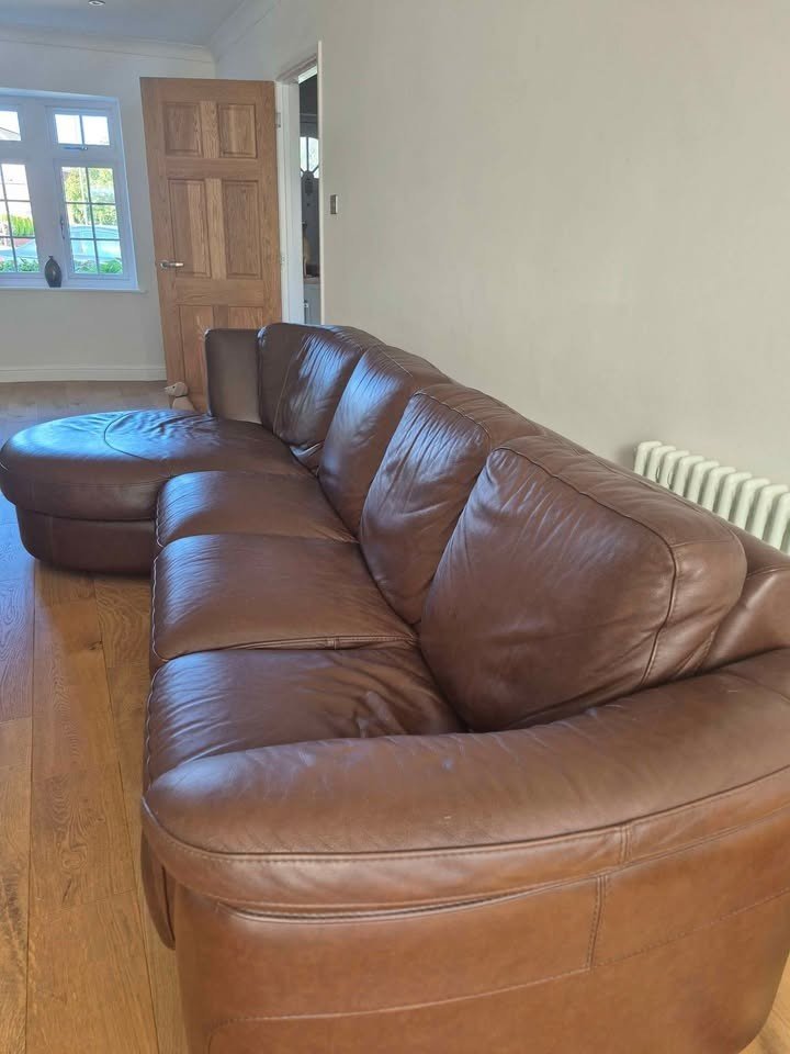 Dark Brown Sleek Plush Leather Corner Sofa (PTP) - Kwikley