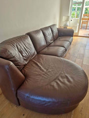 Dark Brown Sleek Plush Leather Corner Sofa (PTP) - Kwikley