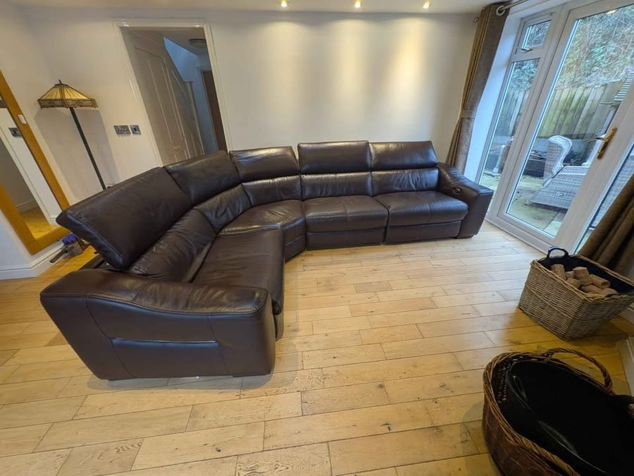 Dark Chocolate Brown Large Leather Corner Sofa (PTP) - Kwikley