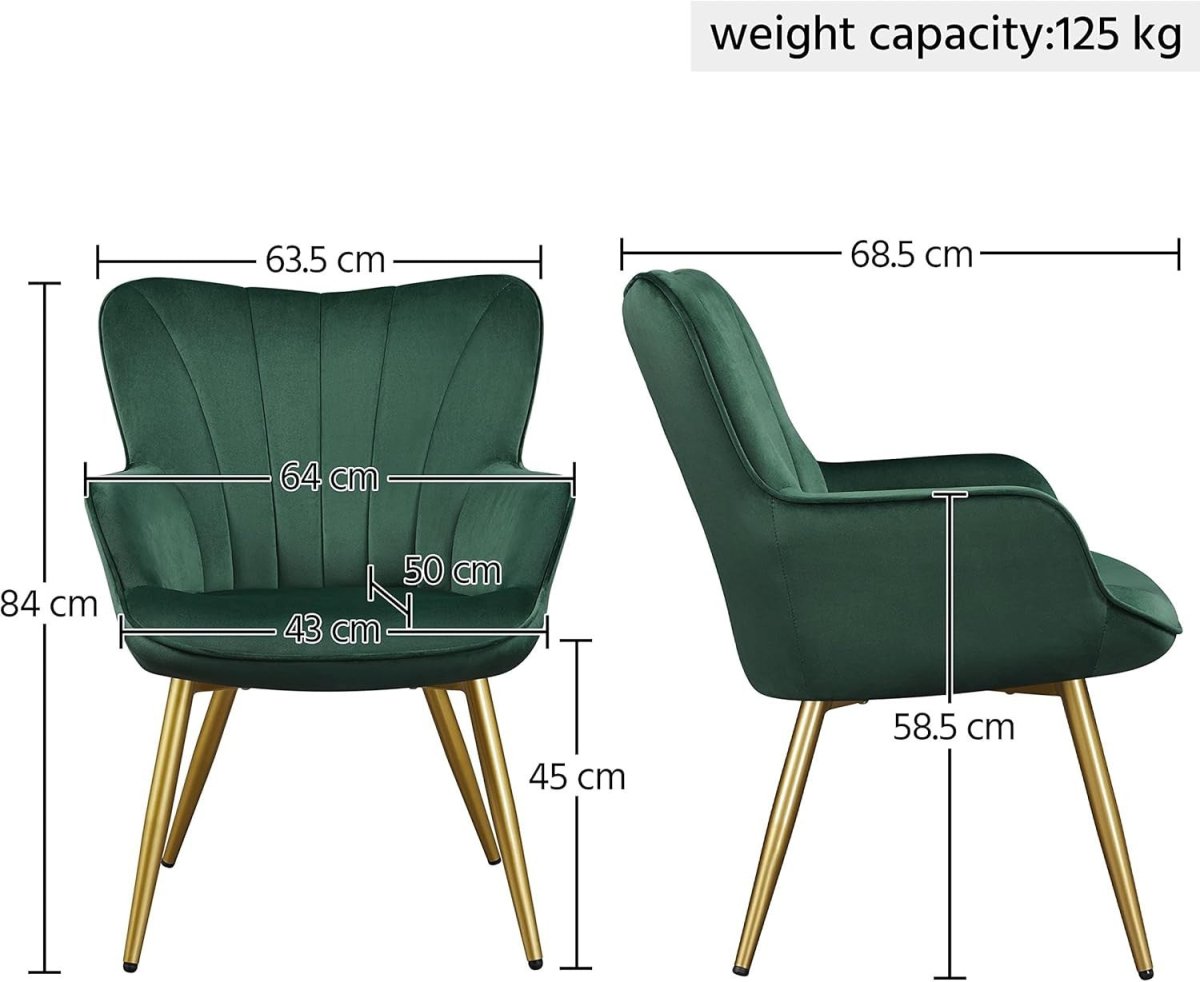 Dark Green Velvet Accent Chair with High Back for Lounge, Vanity or Office - Kwikley