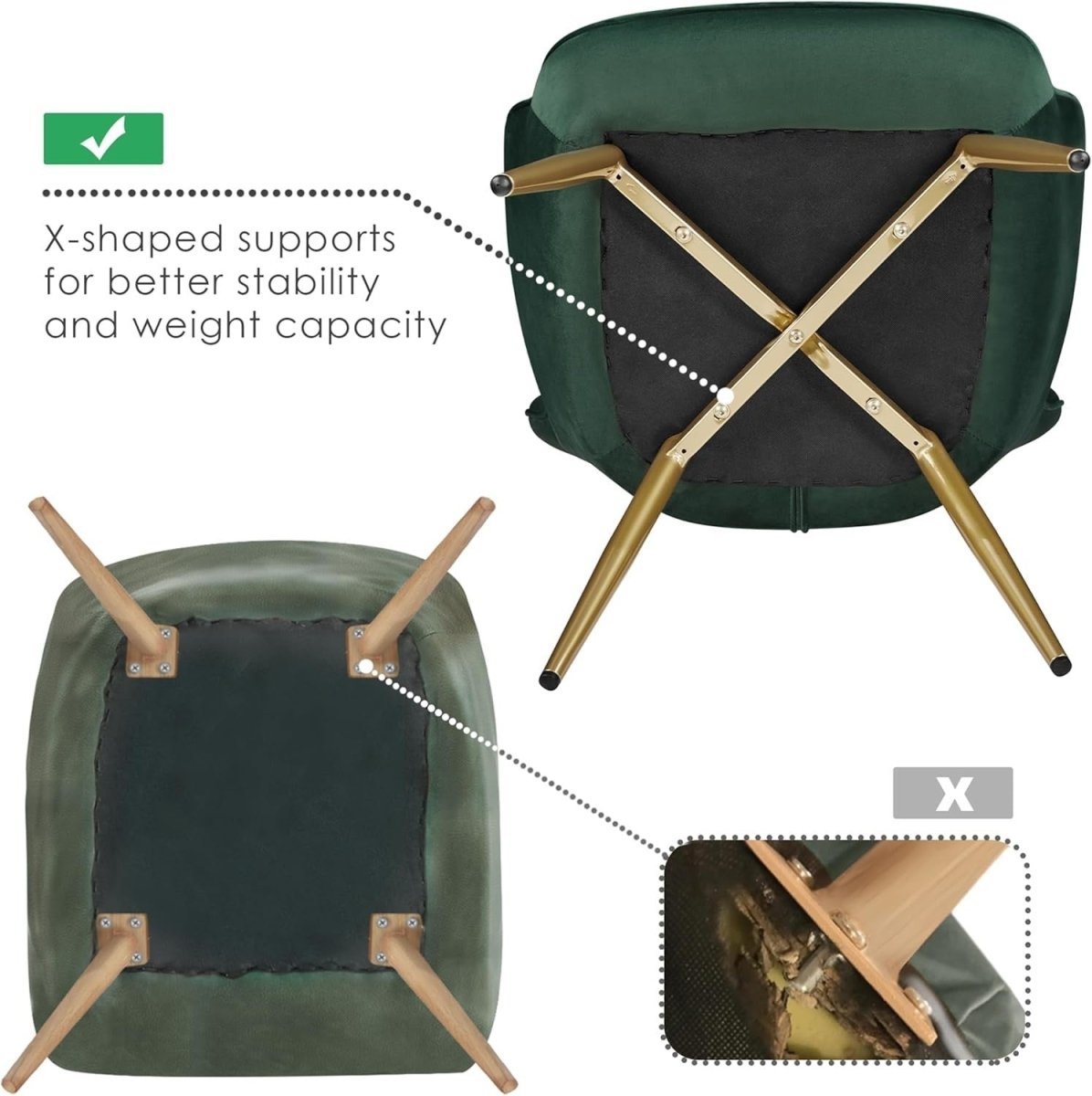 Dark Green Velvet Accent Chair with High Back for Lounge, Vanity or Office - Kwikley