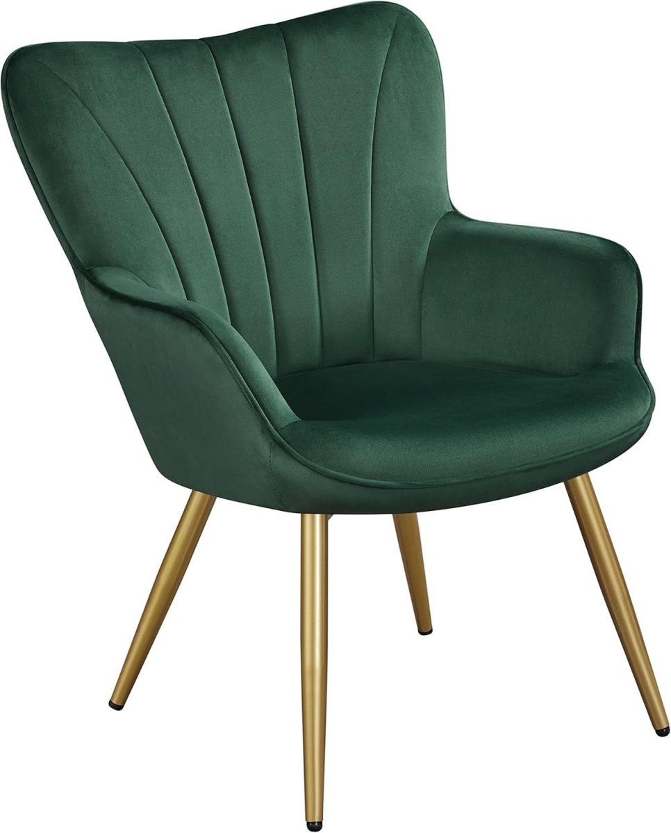 Dark Green Velvet Accent Chair with High Back for Lounge, Vanity or Office - Kwikley