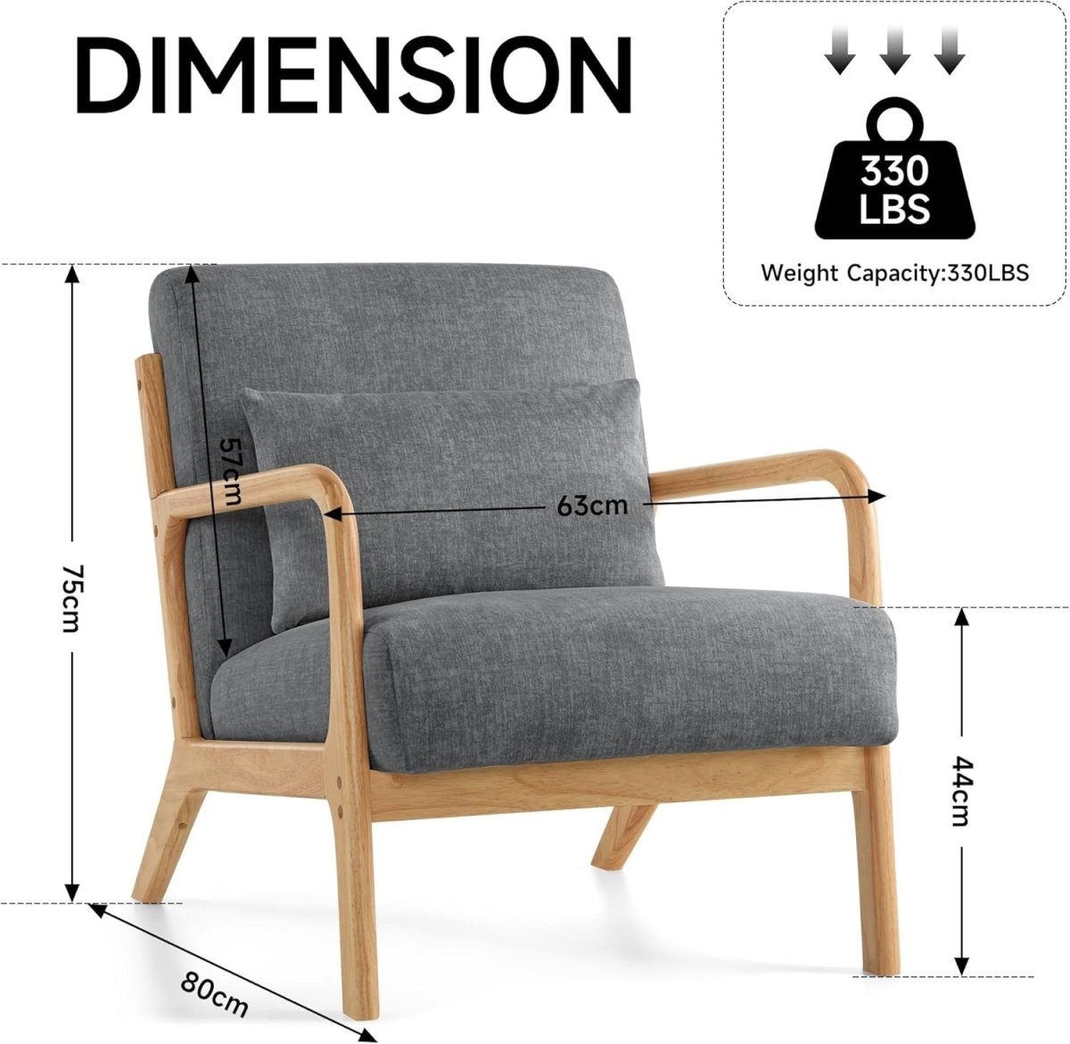 Dark Grey Accent Chairs Set of 2 Mid Century Wood Fram - Kwikley