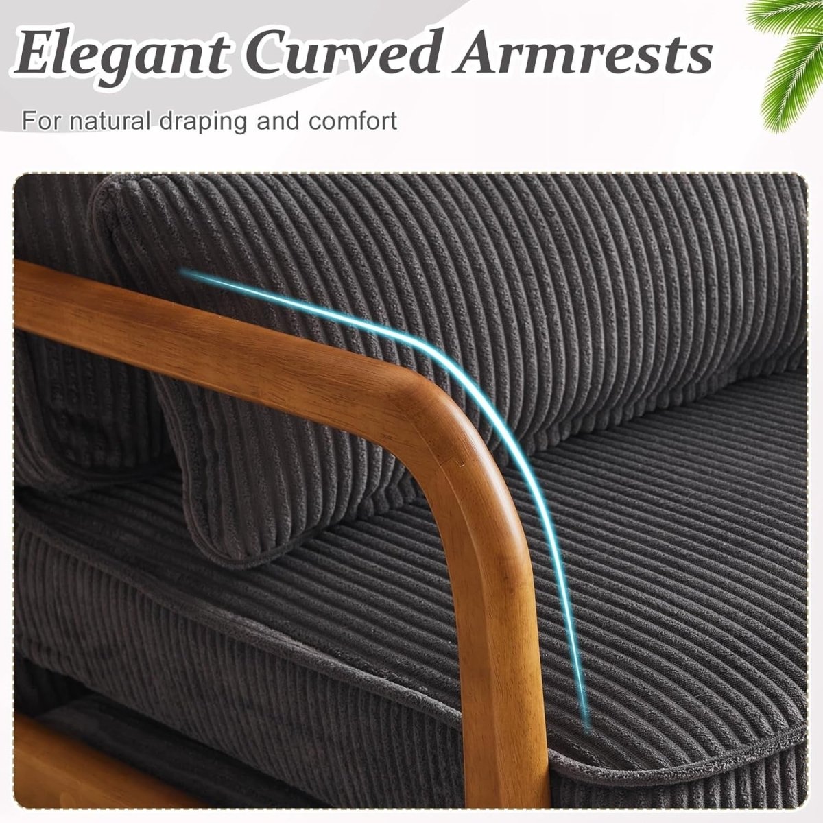 Dark Grey Corduroy Accent Chair – Solid Wood Lounge Armchair - Kwikley