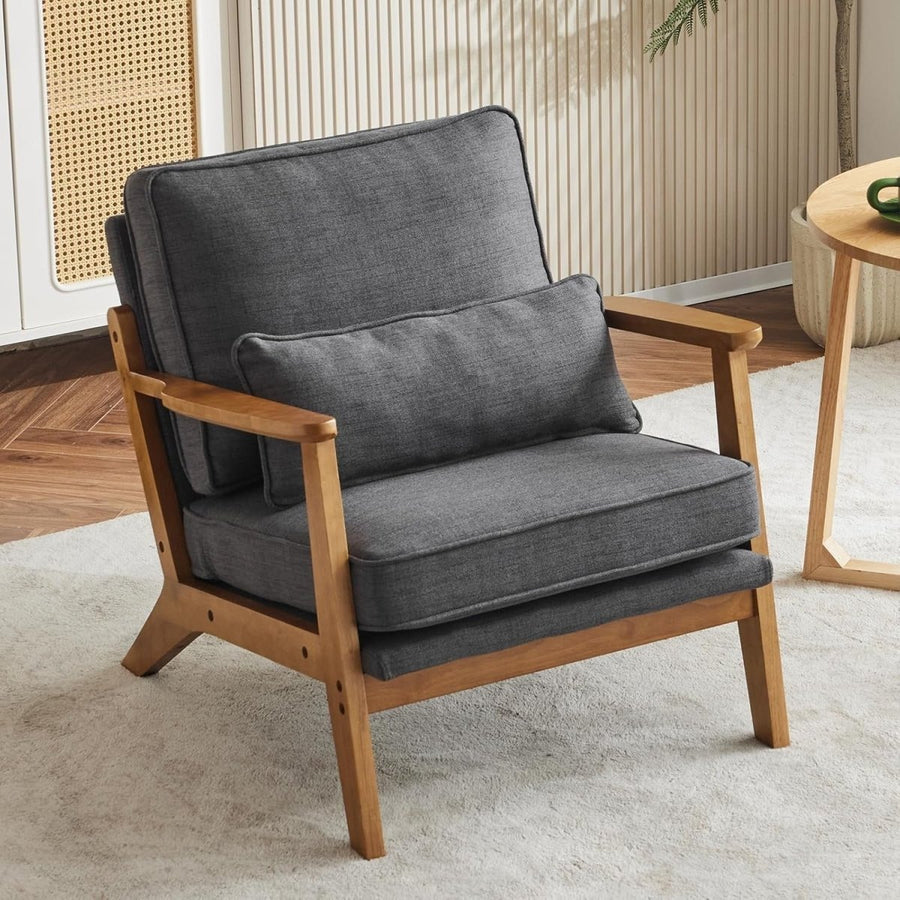 Dark Grey Fabric Accent Chair – Solid Wood Lounge Armchair - Kwikley