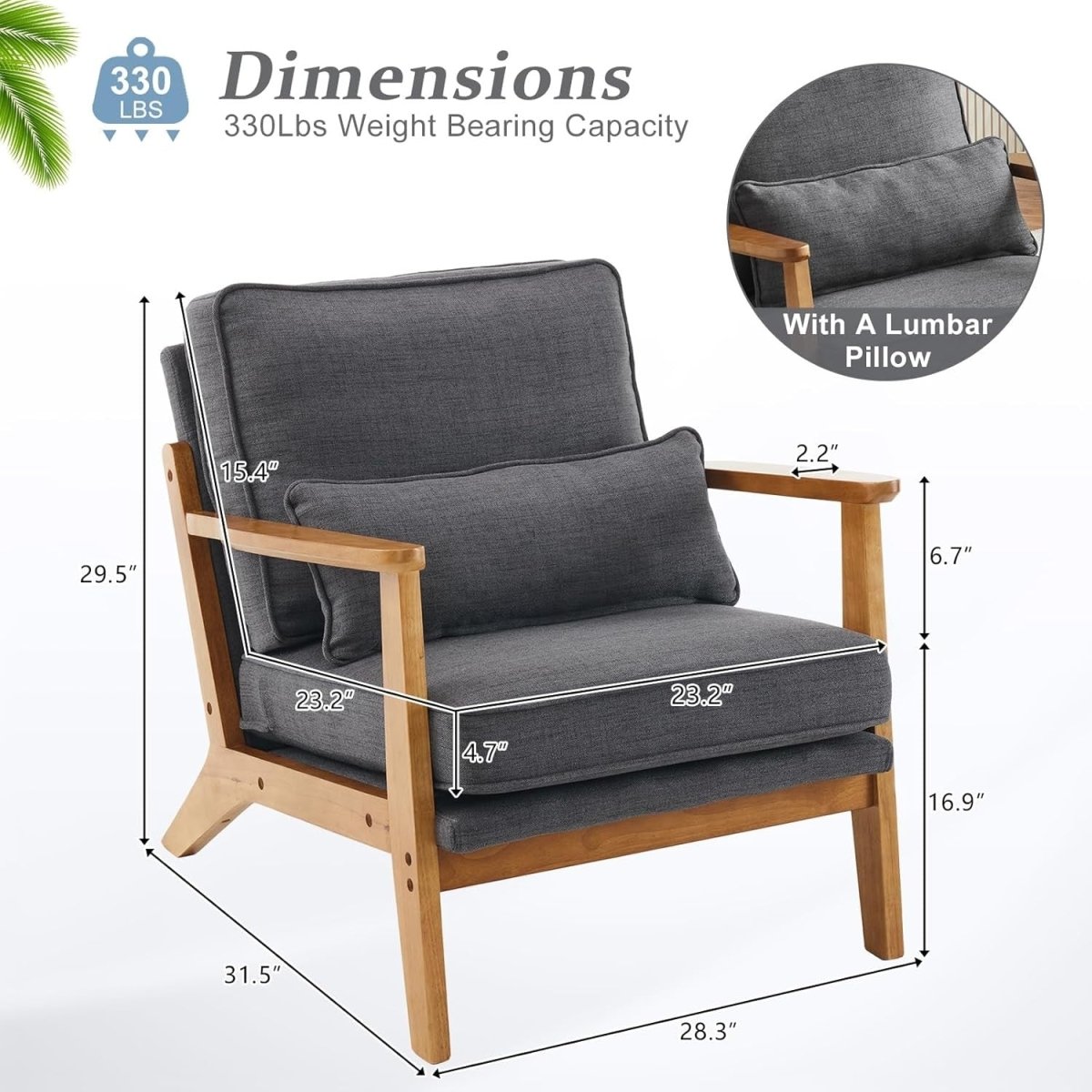 Dark Grey Fabric Accent Chair – Solid Wood Lounge Armchair - Kwikley
