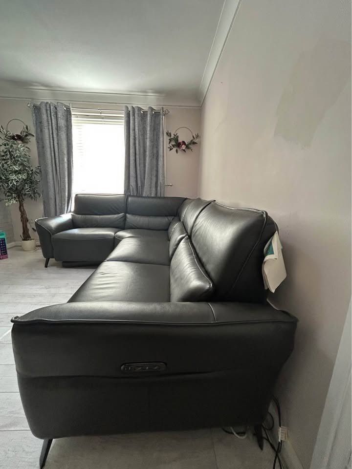 Dark Grey Luxe Reclining Leather Corner Sofa (PTP) - Kwikley